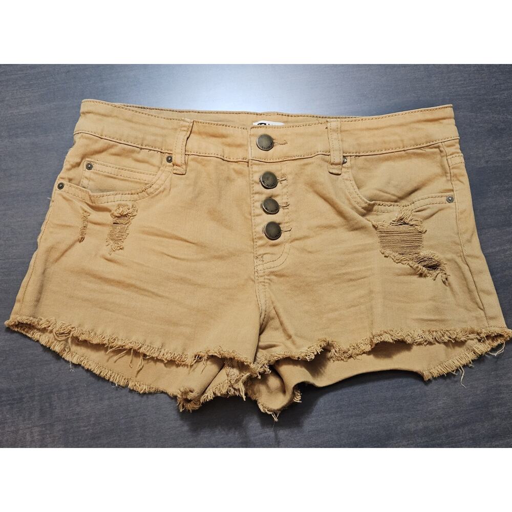 Billabong Women's Button Fly Mustard Denim Cut Off Distressed Shorts Sz 27